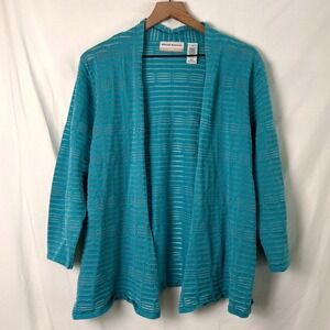 Alfred Dunner Womens Open Front Cardigan Sweater Size 1X Turquoise Lightweight